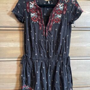Free People "Song For You" Black Aztec Embroidered XS Romper/Shorts
